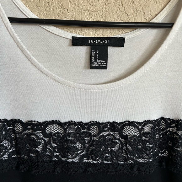 White and Black with Lace Tee Shirt, Size Small - Picture 4 of 8